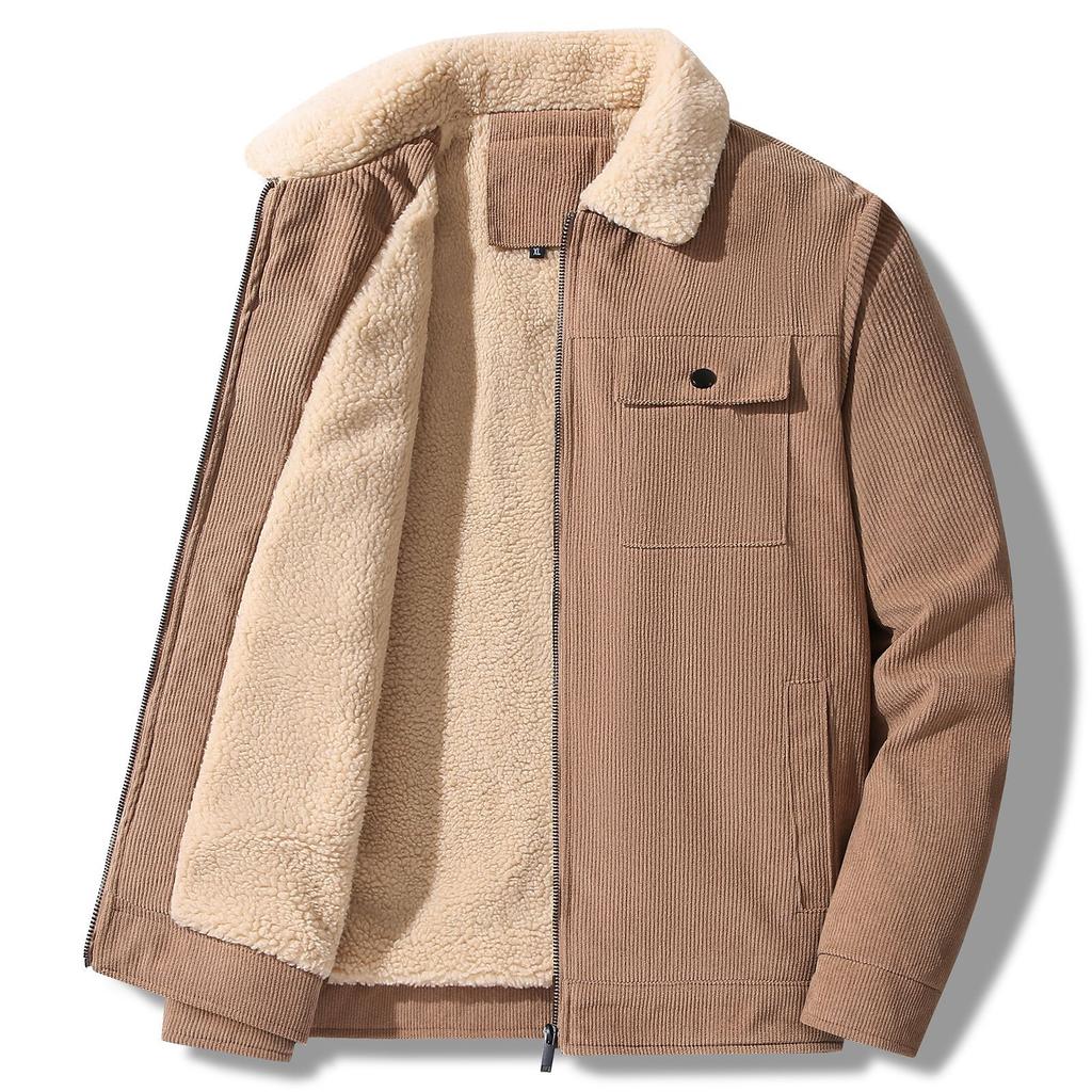 Winter Men's Corduroy Lapel Plus Velvet Thickened Jacket Men's Large Size Casual and Fashionable Comfortable Men's Jacket