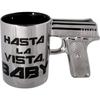 Tasse - terminator - slogan culte - poignée pistolet - céramique argentée - 50 cl