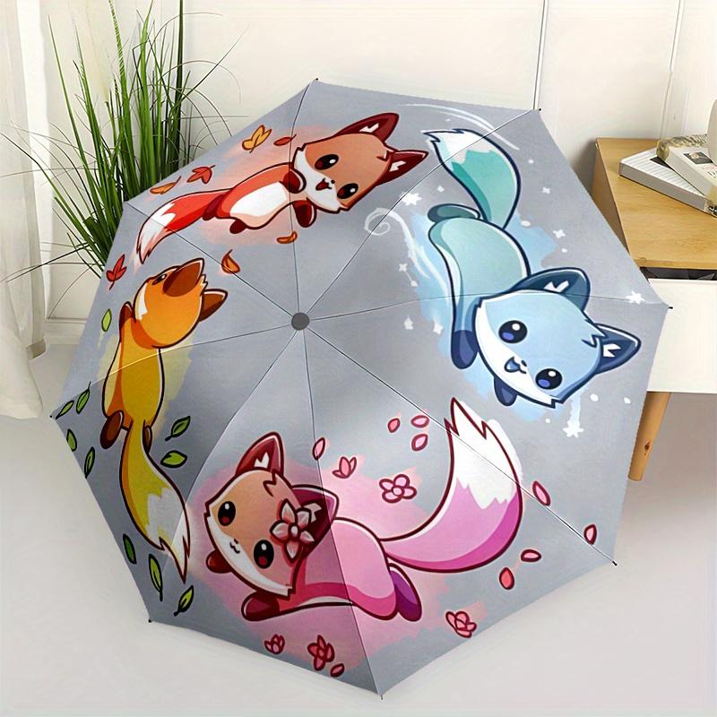 

1pc Four Lively Kittens Fully Automatic Folding Portable Umbrella, 8 Iron Frames, Three-Fold Design, Suitable for All Seasons, Suitable for