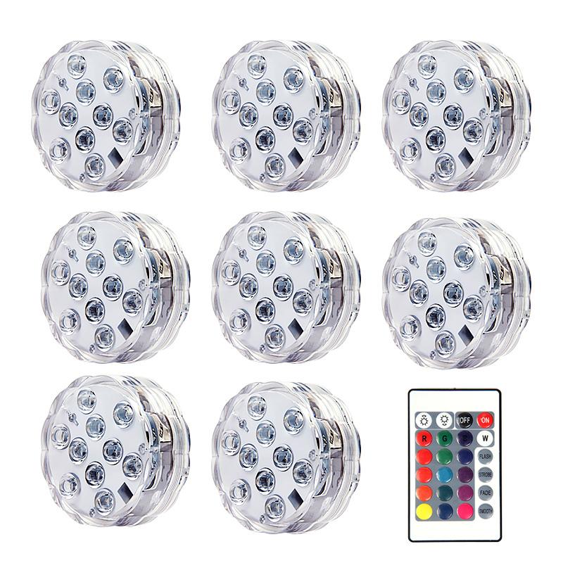 10leds RGB Submersible Light with Remote Control Underwater Night Lamp Battery Operated for Pool Vase Bowl Wedding Party Decor
