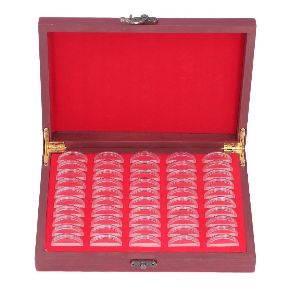 

Collection Supplies Vintage Coin Holder Wooden Red Coin Storage Box Transparent Case Durable Wooden Coin Box Coin Collection