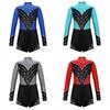 Kids Girls Stylish Clothing Long Sleeve Stand Collar Shiny Rhinestone Decor Contrast Color Gymnastic Dance Jumpsuit