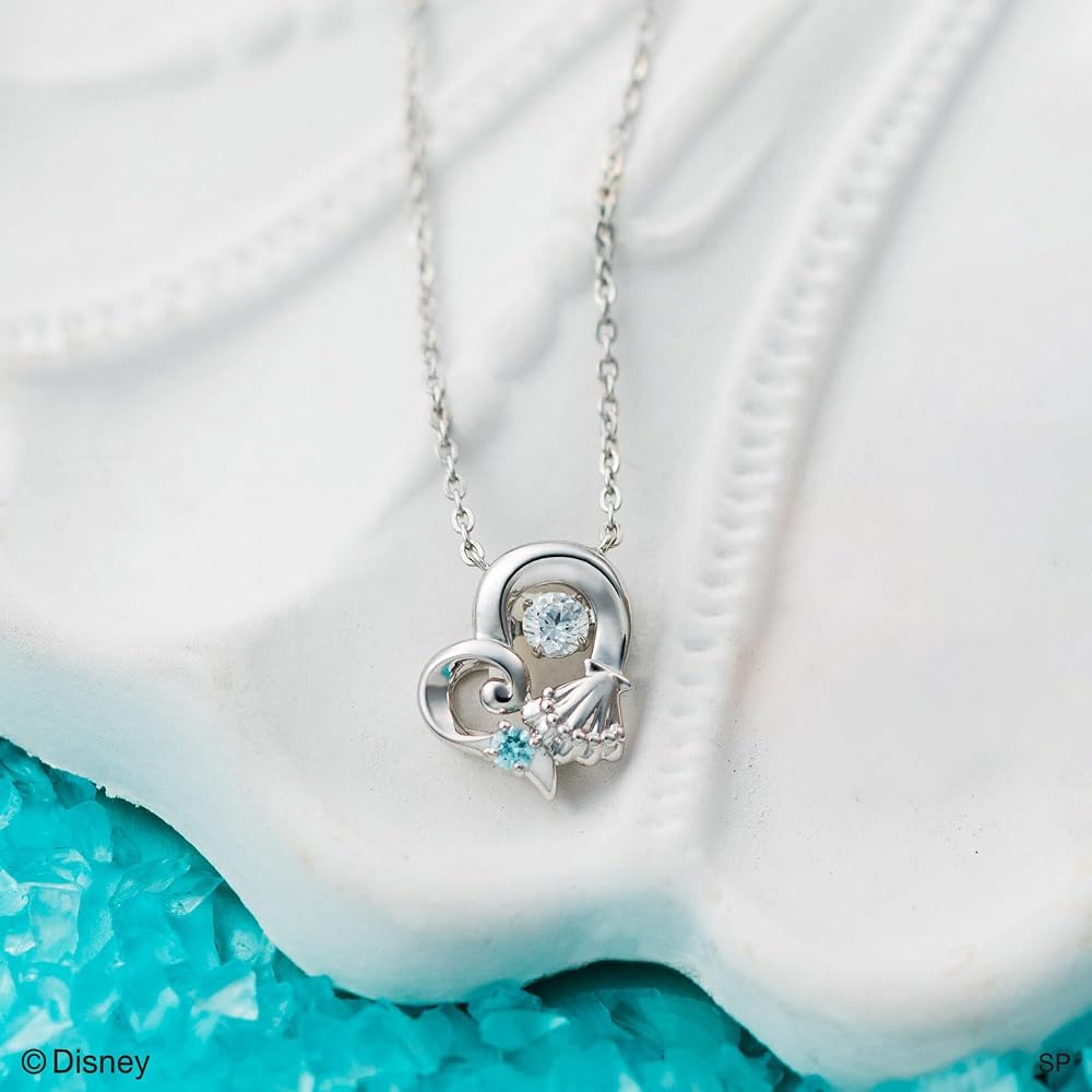 [White Clover] The Little Mermaid Ariel Dancing Stone Necklace Disney Princess 925 Silver Cubic Z...