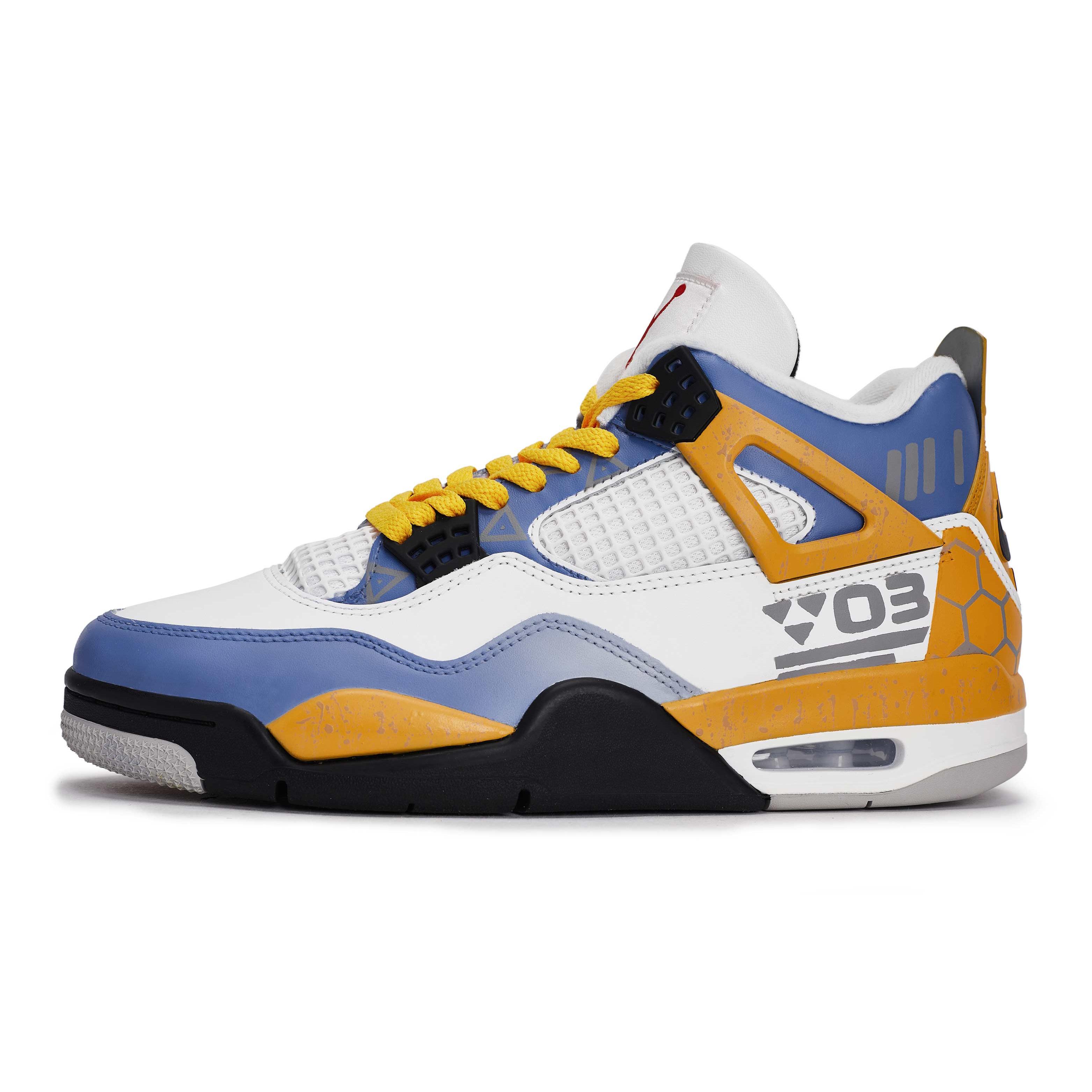 

Jordan Air Jordan 4 REGO Hot Dog, Edge Light Trail Cushioning Mid top Vintage Basketball Shoes Men s White Blue Yellow FV5029-100(Team1189-) 43