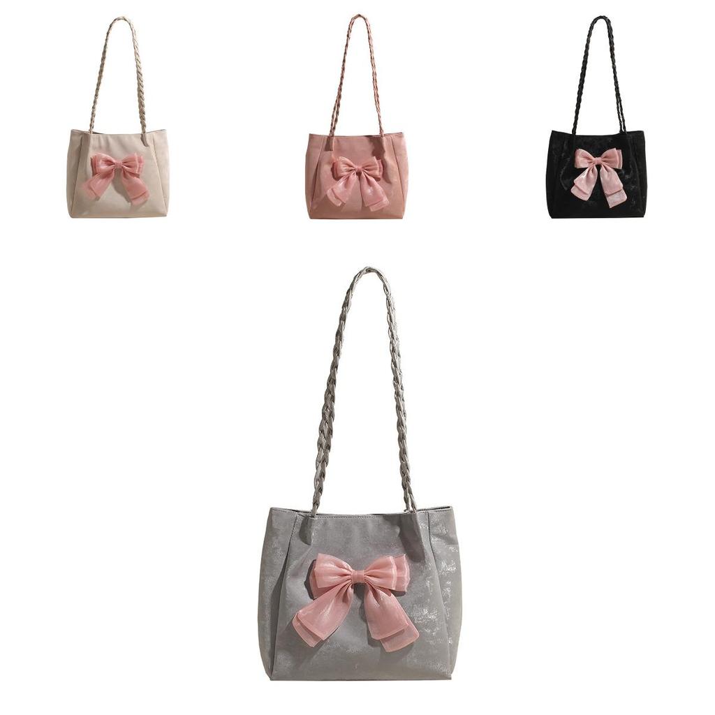 Summer Bowknot Large Capacity Tote Bag For Women Pu Material With Zipper Closure For Daily Use