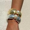 Fashionable Personalized Pearl Metallic Texture Geometric Opening Bracelet Exaggerate Women's Jewelry Versatile for Daily Use