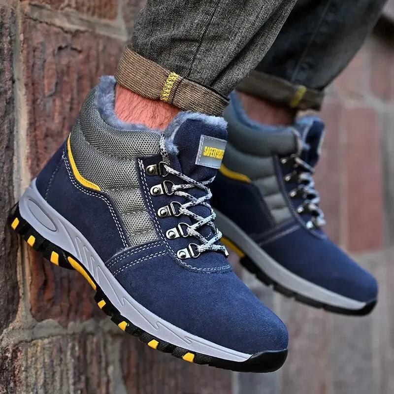Winter Warm Men's Safety Boots Blue High-end Fashion Anti Puncture Protection Toe Work Boots Protective Shoes Indestructible