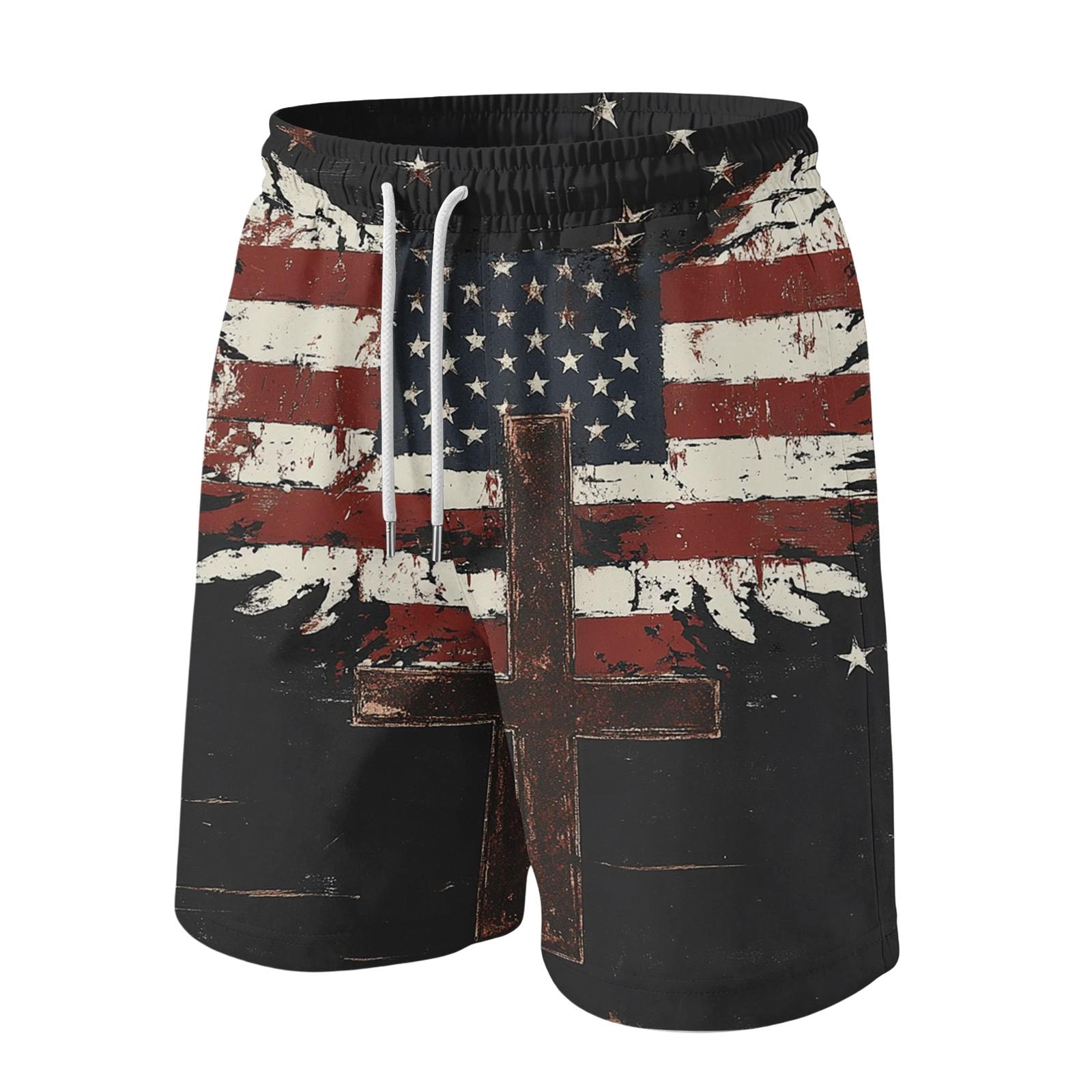 

Men s Drawstring Waist Casual Shorts with Independence Day Print Relaxed Fit Lightweight Breathable Fabric for Daily Wear XXL Темно-синій