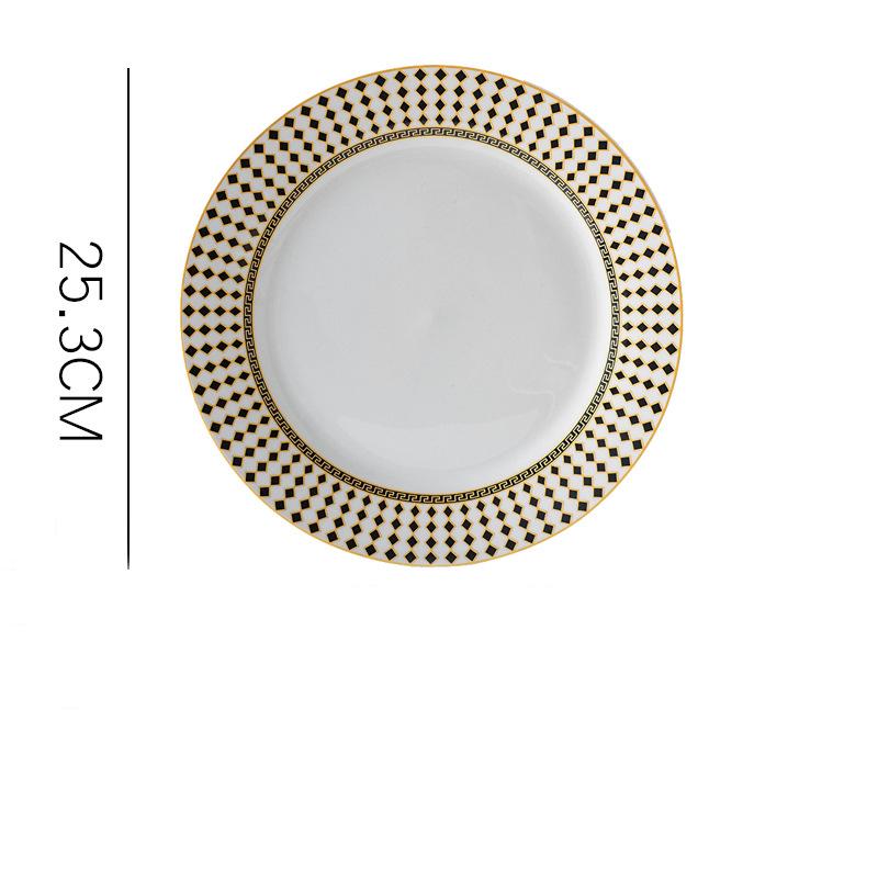 Europäischer westlicher Speiseteller, vergoldeter Luxus-Keramikteller, Steakteller, Salatteller, Nudelteller
