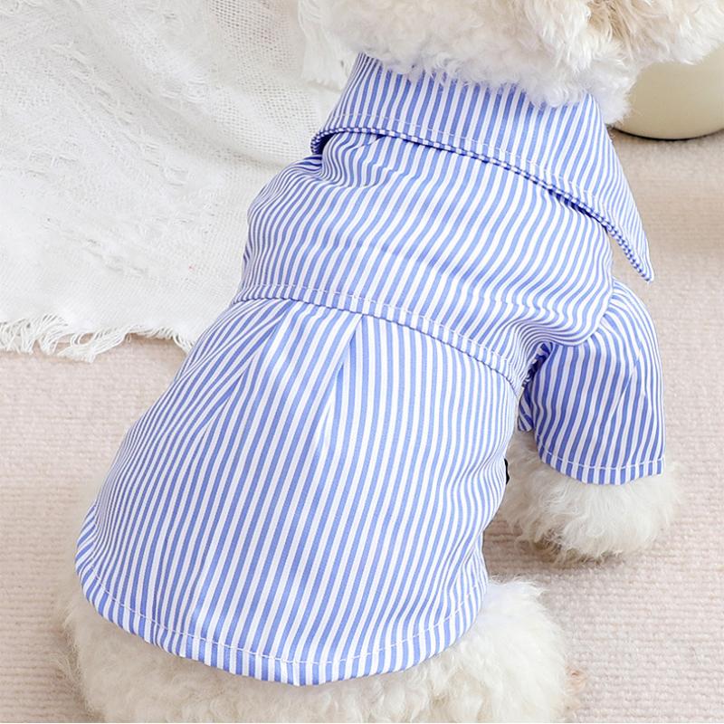 Pet Dog Clothes Bowknot Striped Shirts Thin Summer Blue Fashion Chihuahua Stripe Shirt for Small Dogs Clothing