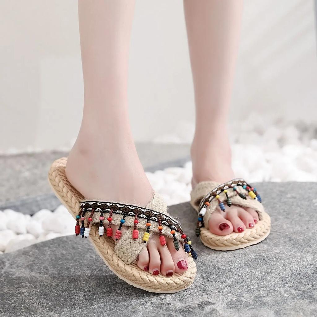 Geflochtene Damen Hausschuhe Draußen Flache Schuhe für Damen Neue Kollektion Mode Pantoletten Wasserdicht Sommer Schuhe Top Designs Sandalen