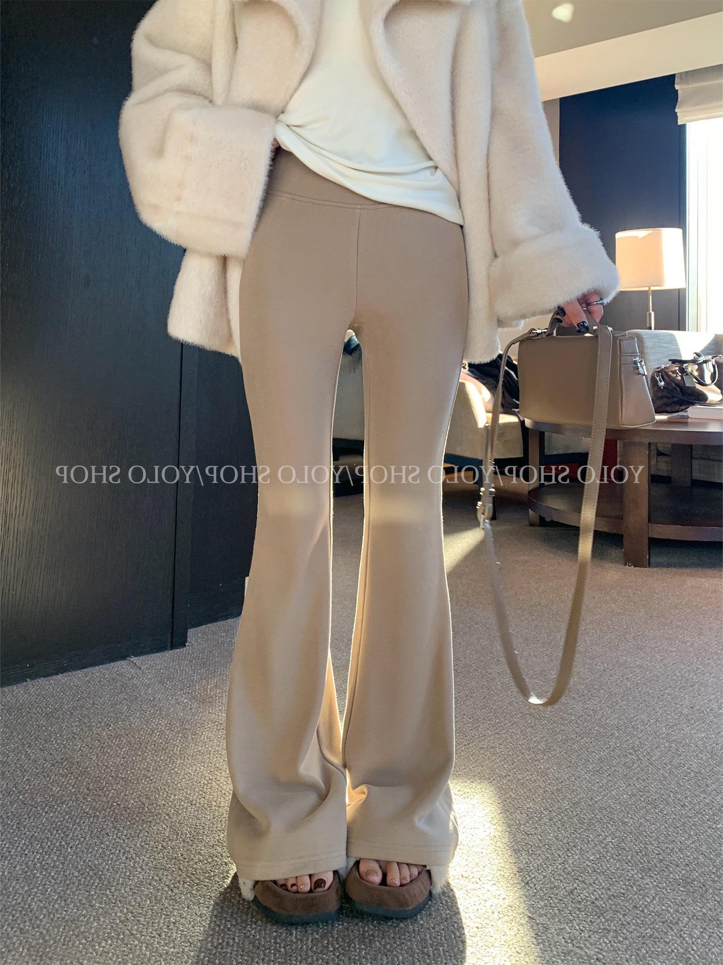 

YOLO SHOP Cashmere Hip-Hugging Slim Flare Pants for Women - Winter Collection Small