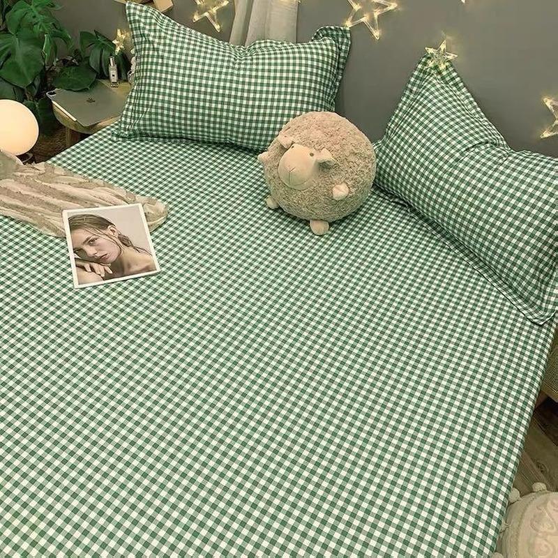 Karierte Spannbettlaken Queen-Size-Bett Studenten Gebürsteter Matratzenschoner Haushalt Einzel-Doppel-Bettdecke Bettwäschelaken Topper
