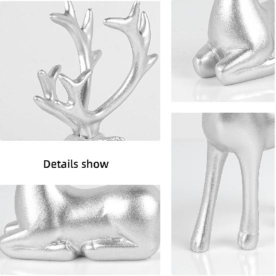 2 Pcs Christmas Reindeer Sculpture, Resin Elk Statues Deer Decorations for Home, Office, Bookshelf TV Stand, Living Room (Silver)