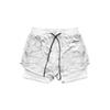 Men's Double Layer Color Block Sports Shorts with Hang Towel - Breathable, Solid Color Fitness Running Shorts.