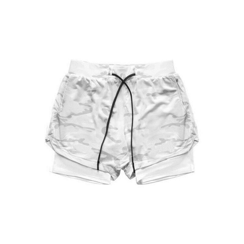 Men's Double Layer Color Block Sports Shorts with Hang Towel - Breathable, Solid Color Fitness Running Shorts.