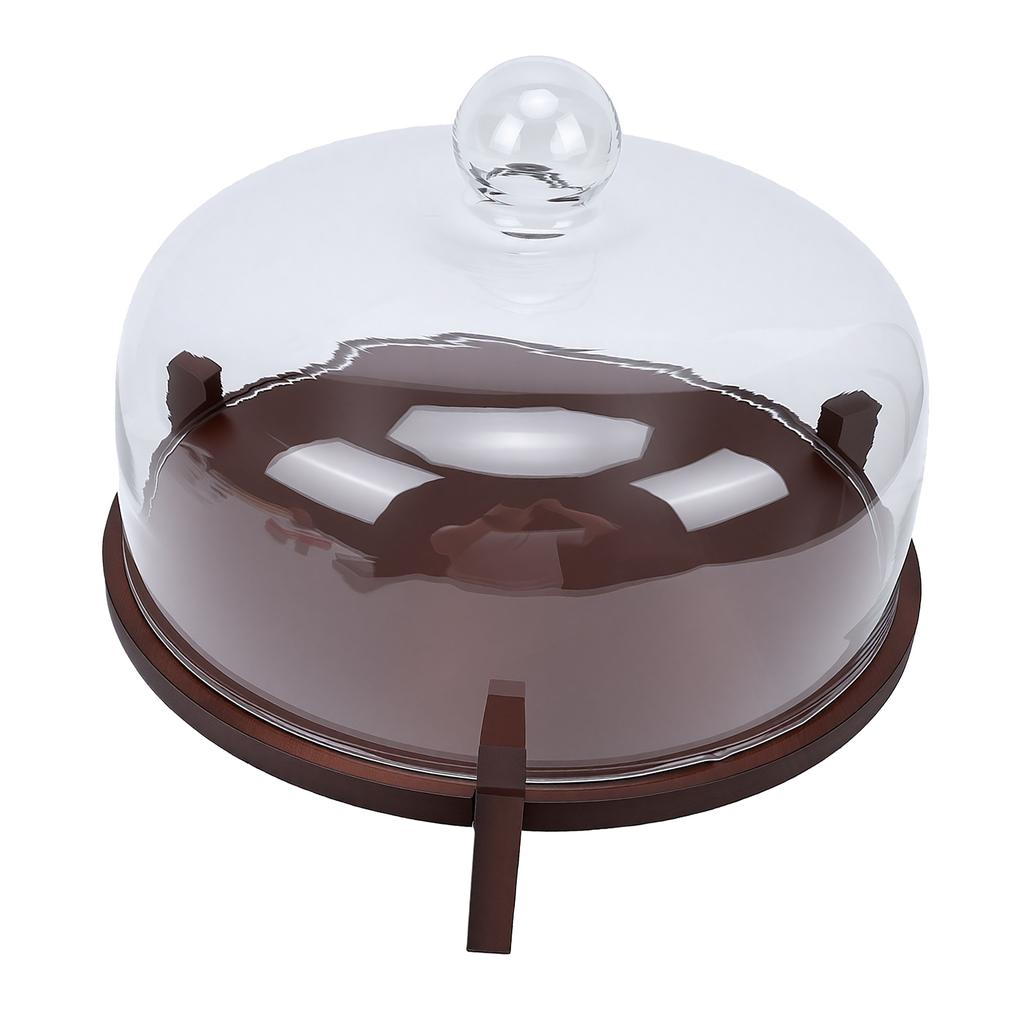 11in Wooden Cake Stand with Lid Elegant Glass Top Cake Stand for Wedding Party Dessert