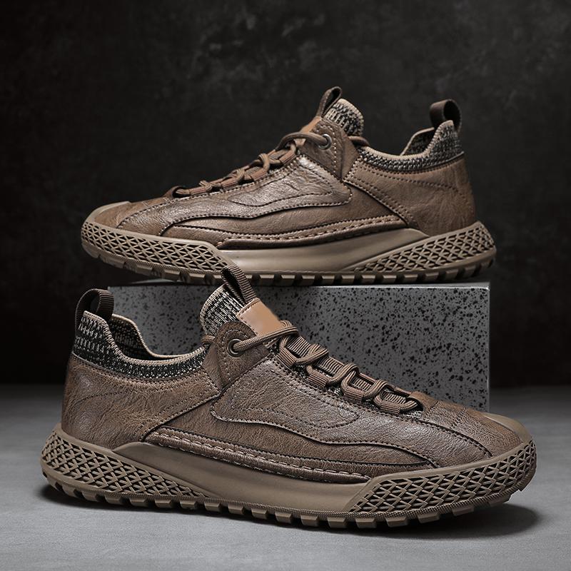 

2024 Мужские классические черные/хаки кожаные кроссовки повседневные мягкие кожаные туфли на шнуровке Мужская модная обувь для ходьбы на открытом воздухе Мужские кроссовки 44 хаки