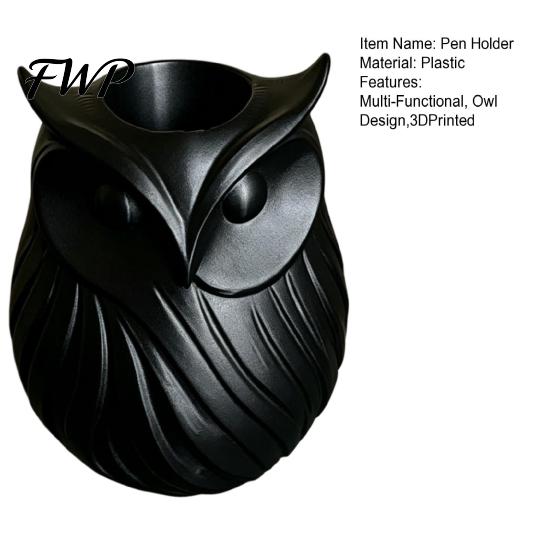 Black And White Pen Cup 3D Printed Owl Holder, 2 in 1 Flower Vase Student Desk Organizer Organizer, Cute Plastic Makeup Brush Home Office Decor