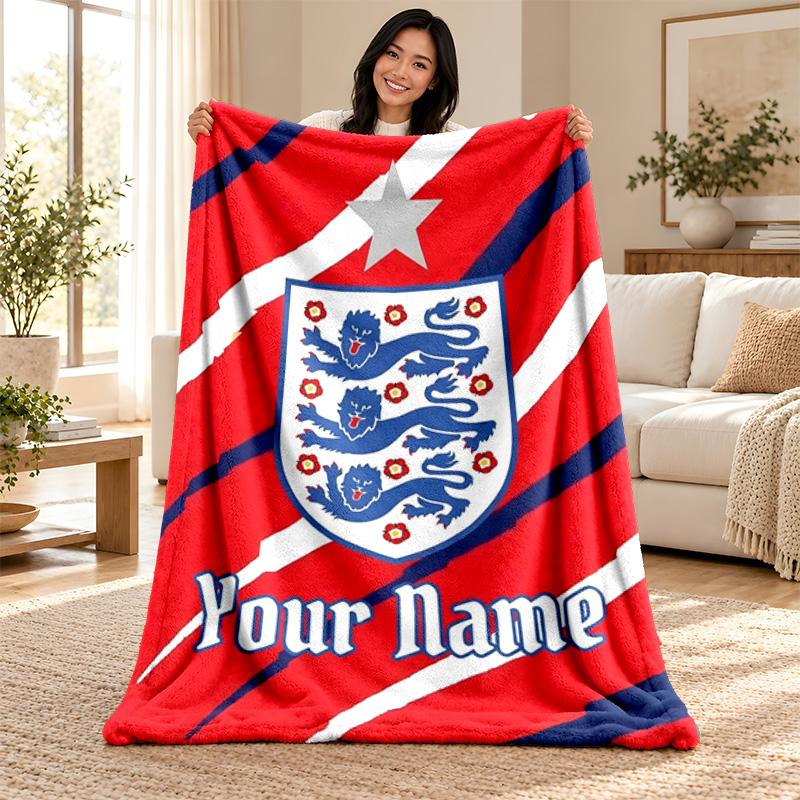 England national football team Custom Name Fleece Blanket Personalized Soft Cozy Throw Blanket Customized Gift for Birthday Christmas