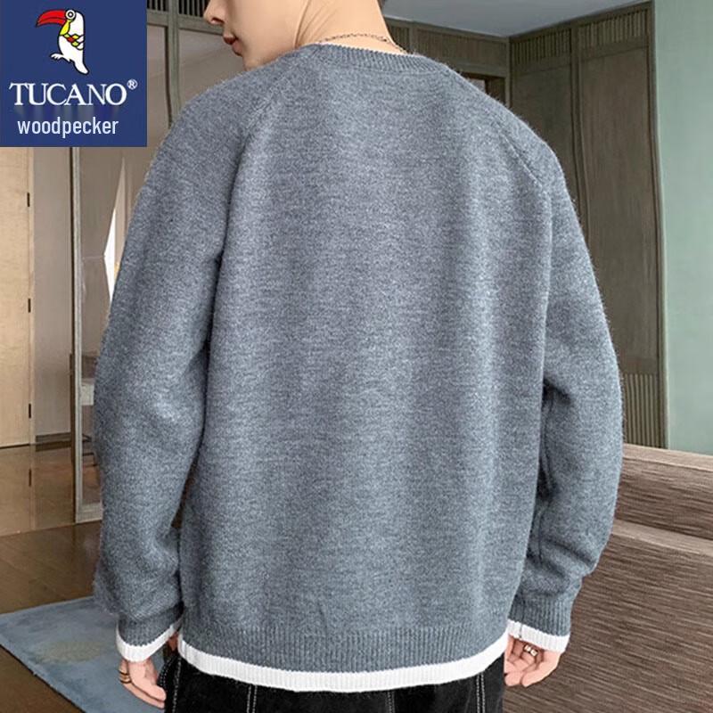 Tucano Men's Faux Two-Piece Round Neck Warm Sweater