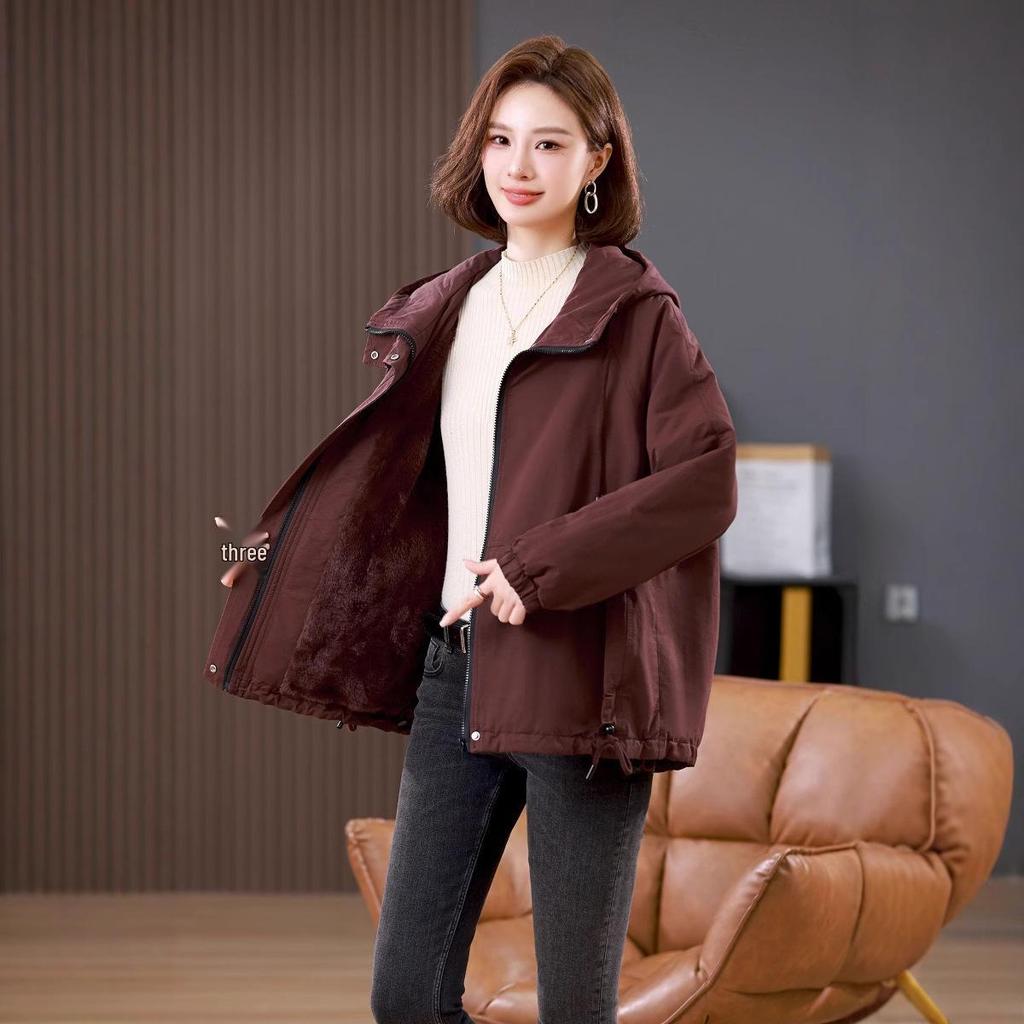 Women's 2024 Winter Hooded Fleece-Lined Parka, Plus Size, Casual, Thick Cotton Coat for Middle-Aged Moms