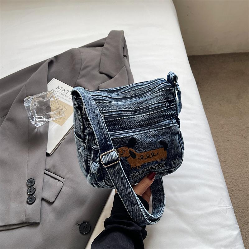 Retro Niche Denim Shoulder Bag Women's 2025 Autumn New Lazy Style Fashion Messenger Bag Casual Travel Bag