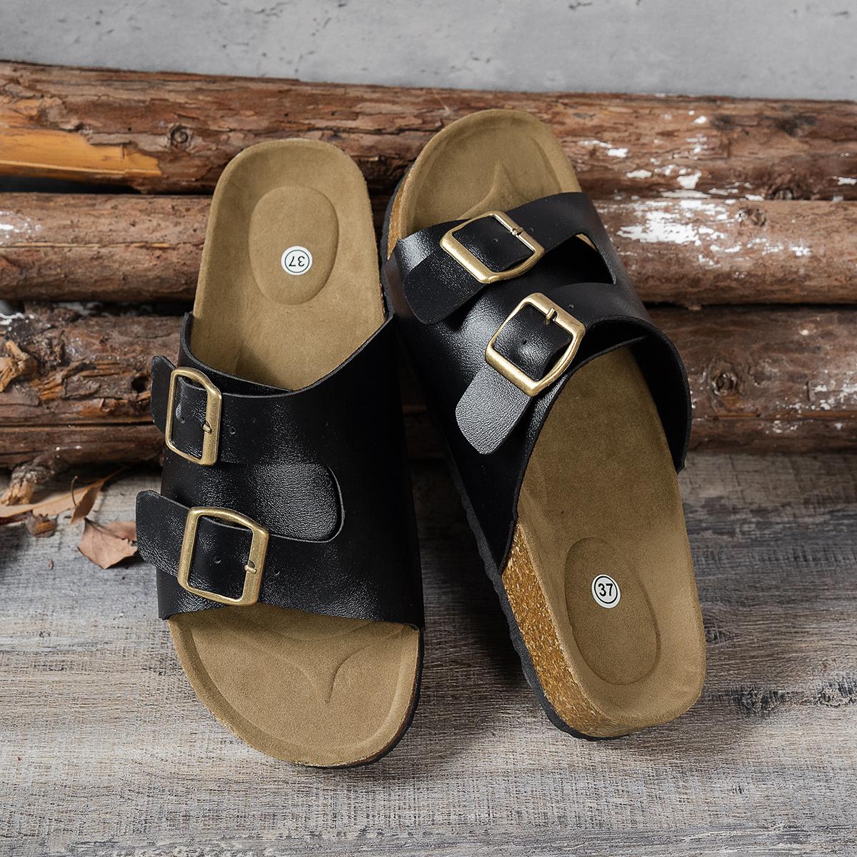 

Модные женские тапочки Двойные удобные тапочки на резиновой подошве Тренд Повседневный стиль Обувь для женщин Большой размер Плоские сандалии Слайды Женские 36 чёрный