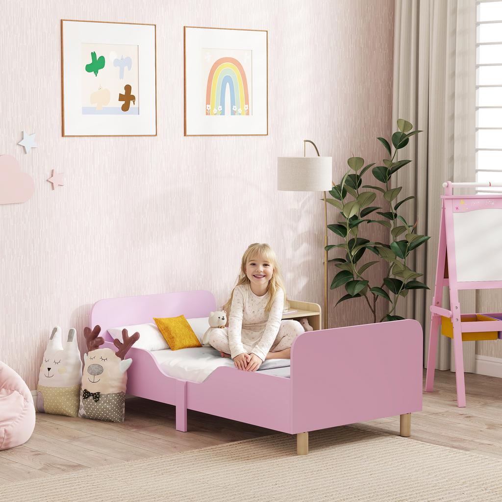 Struttura Letto per Bambini, Struttura Letto Singolo per Bambini, Sponda di Sicurezza, Letto Piccolo per Cameretta, MDF, senza Materasso, Rosa
