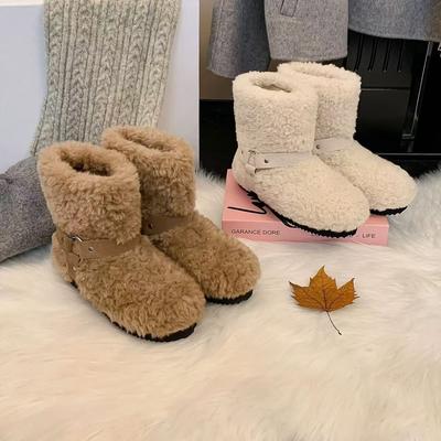 Women's Plush Soft Elastic Thick Sole Heightening Winter Fur One Warm Cold Padded Snow Boots Non-slip Wear Casual Sports Cotton Boots