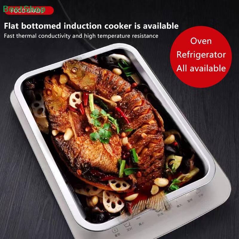 Stainless Steel Rectangular Food Trays Set - Reusable Kitchen Trays for Baking, Food Storage & Catering (Assorted Sizes)