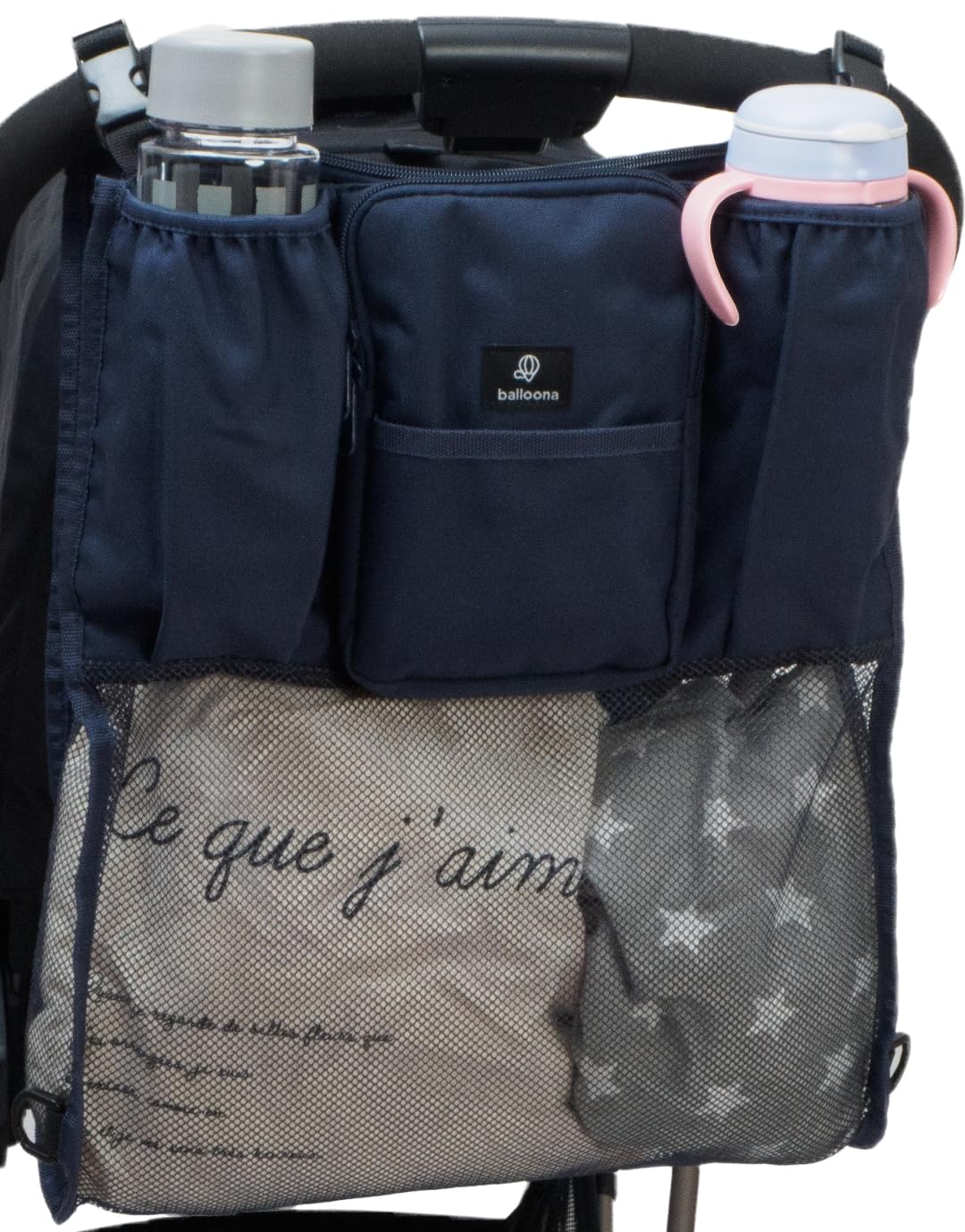 

balloona Stroller Bag with Insulated Drink Foldable and Ticket Gate Stroller Drink Stroller Balloona Holder, Mesh, Safe, Holder, Bag, (Navy)