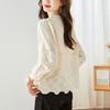 Apricot Collar Shirt for Women Long-sleeved Spring New Hollow Embroidered Cotton Top Shirt