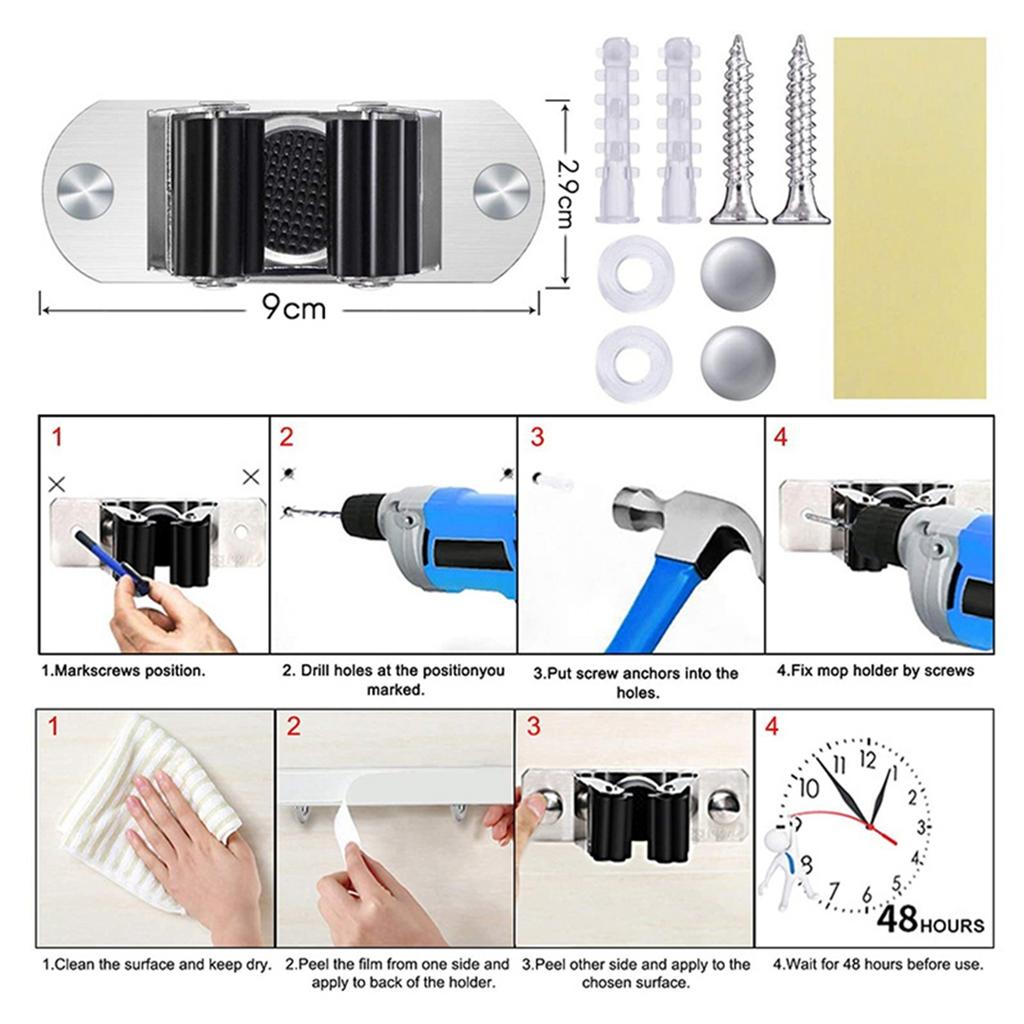 [in stock] 4Pcs Mop and Broom Holder Wall Mount Heavy Duty Stainless Steel Broom Holder Broom Organizer Garden Garage Storage Ra