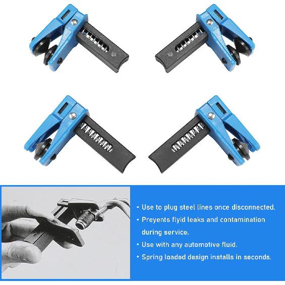 4 PCS Car Brake Line Clamp, Car Brake Oil Line Plug Tool, Brake Line Plug Automatic Fluid Stop Clamp Set, Universal for Most Cars (Blue)