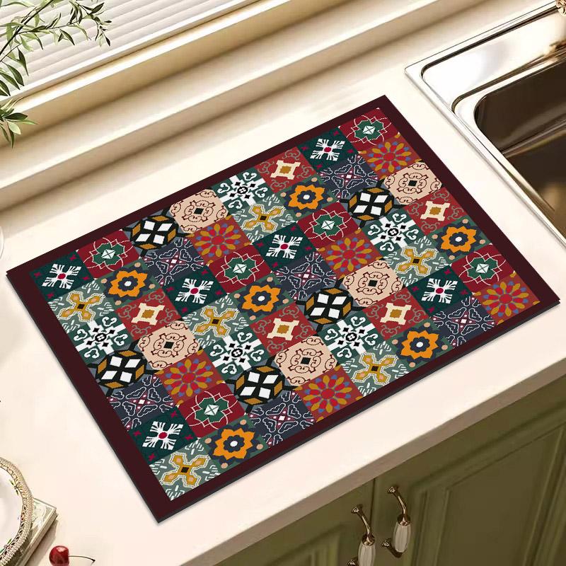 Tapis de cuisine rétro à séchage rapide, antidérapant et absorbant