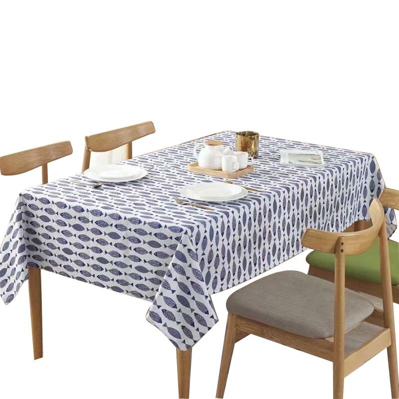 Blue Fish Pattern Dense Cotton Linen Fashion Banquet Table Cover Wedding Table | Tablecloths