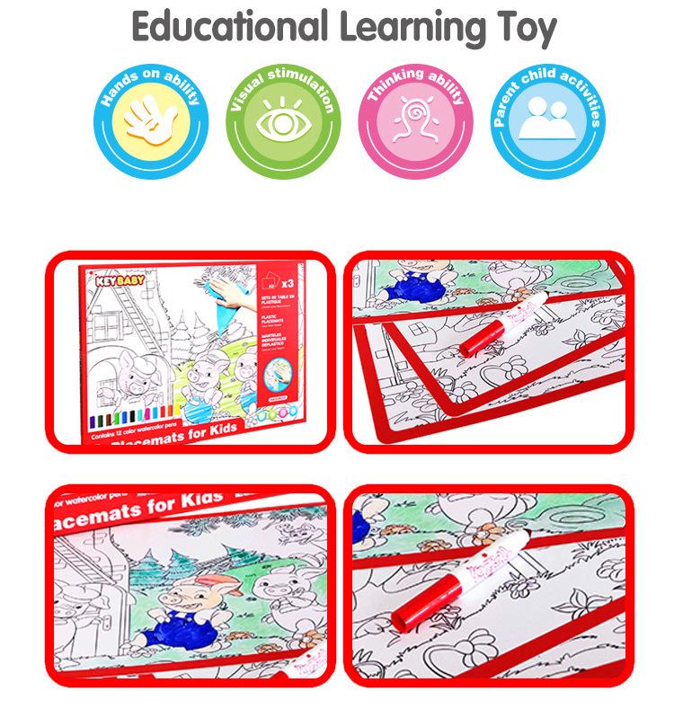 Keybaby Sihirli Su Çizim Kitabı: Çocuklar İçin Anında Ortaya Çıkan Renk Değiştiren Eğitici Kitap