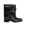 Women's shoes new western cowboy boots women's pleated stacked medium boots retro polished thick heel trousers knight boots