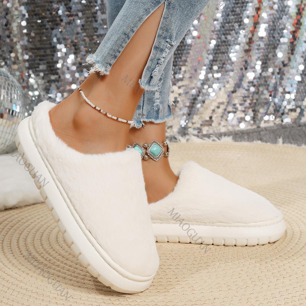 Fashion Cotton Shoes Plush Thick Bottom Fur Slippers for Women Winter Casal Indoor Shoes Flat Bottom Soft Padded Warm Casual Slides Shoe