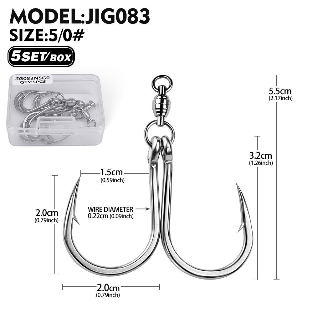5pcs/box Saltwater Fishing Jigging Hooks Forged Extra Strong Stainless Steel Trolling Sea Bass Striper Snapper Fishing Hooks