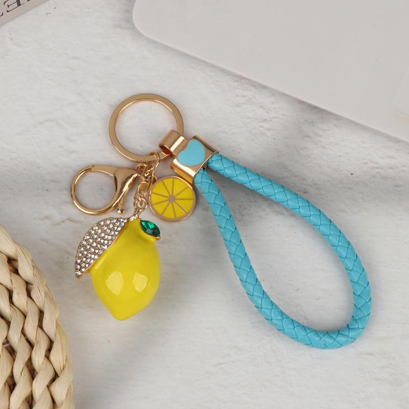 Porte-clés Motif Citron Mignon Incrustation de Strass Brillants Pendentif de Sac à la Mode Porte-clés Durable pour Filles Usage Quotidien Petit Cadeau