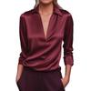 Women's Elegant Solid Color Simple V Neck Long Sleeve Shirt, Casual Office Work Wear Slim Fit Basic Blouse Top