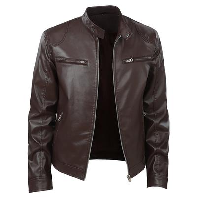 Große Herren PU-Lederjacke Herren Business Casual Stehkragen Reißverschluss Britische Motorradjacke Herren