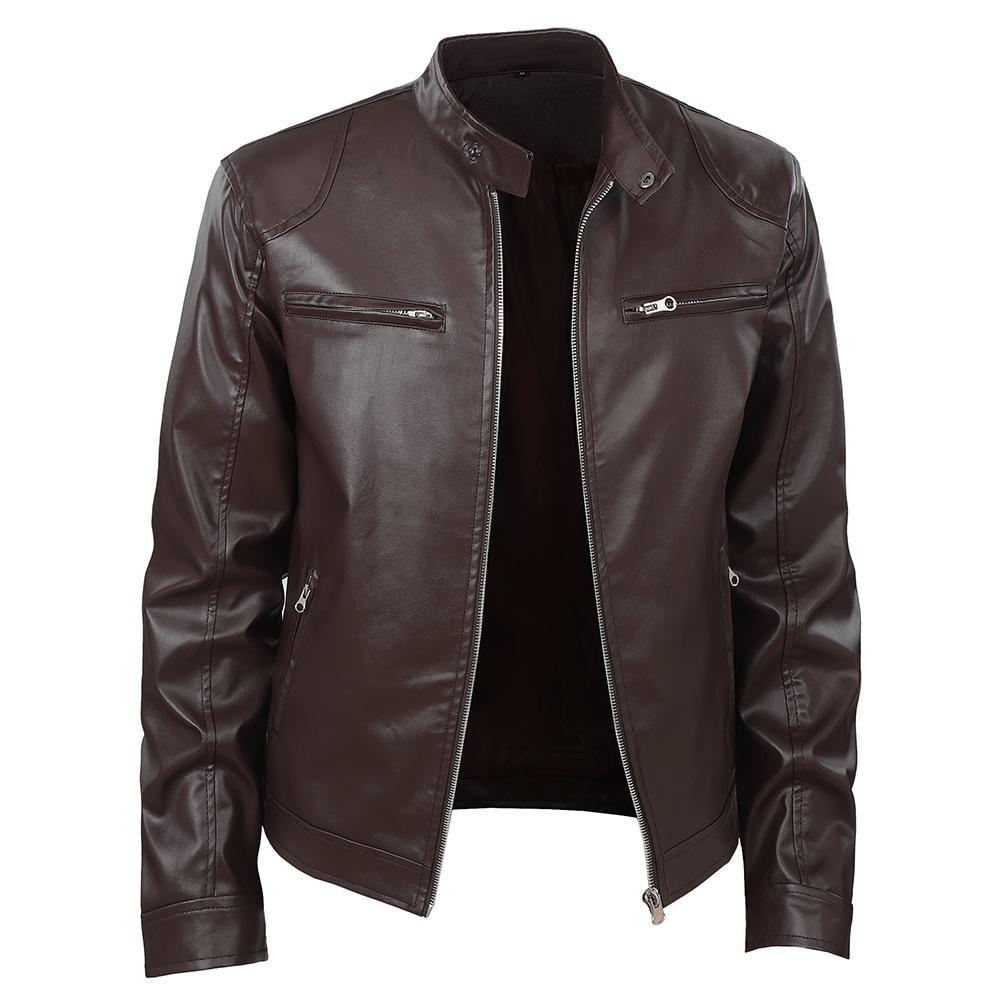

Large Size Men s PU Leather Jacket Men s Business Casual Stand Collar Zipper British Motorcycle Jacket Men s S