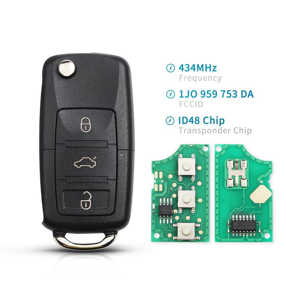KEYYOU 3 Button Flip Remote Car Key Fob For VW PASSAT Polo Skoda Seat CADDY Golf Beetle JETTA 1J0959753 DA/AH 1K0959753G 434Mhz