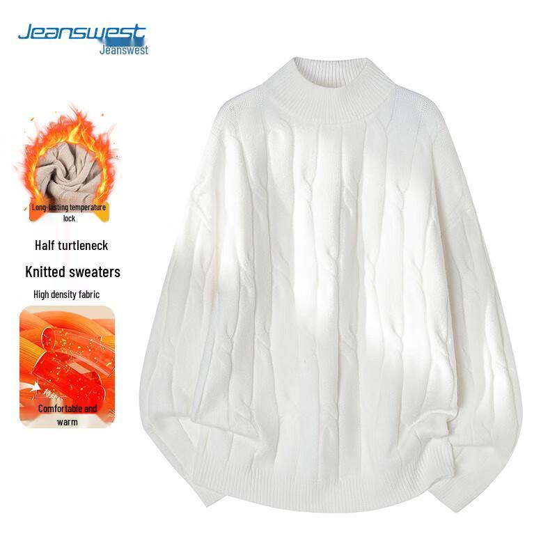 JEANSWEST Men's Pullover Semi-High Collar Thickened Knit Sweater