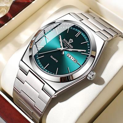 Fashion Stainless Steel Men's Quartz Watch Dual Calendar Dial Waterproof Night Light Men's Business and Leisure Watch