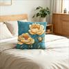 Teal Watercolor Yellow Peony Print Throw Pillow Cover, Floral Botanical Decorative Cushion