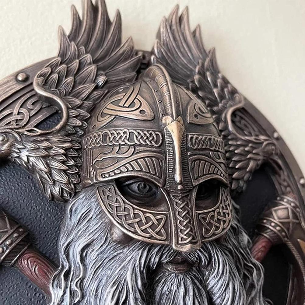 Viking Warrior Double Axe Wall Decor Resin Ornament Bronze 21x18cm